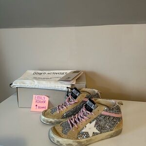 Authentic Golden Goose Tan and Glitter Mid Star Classic